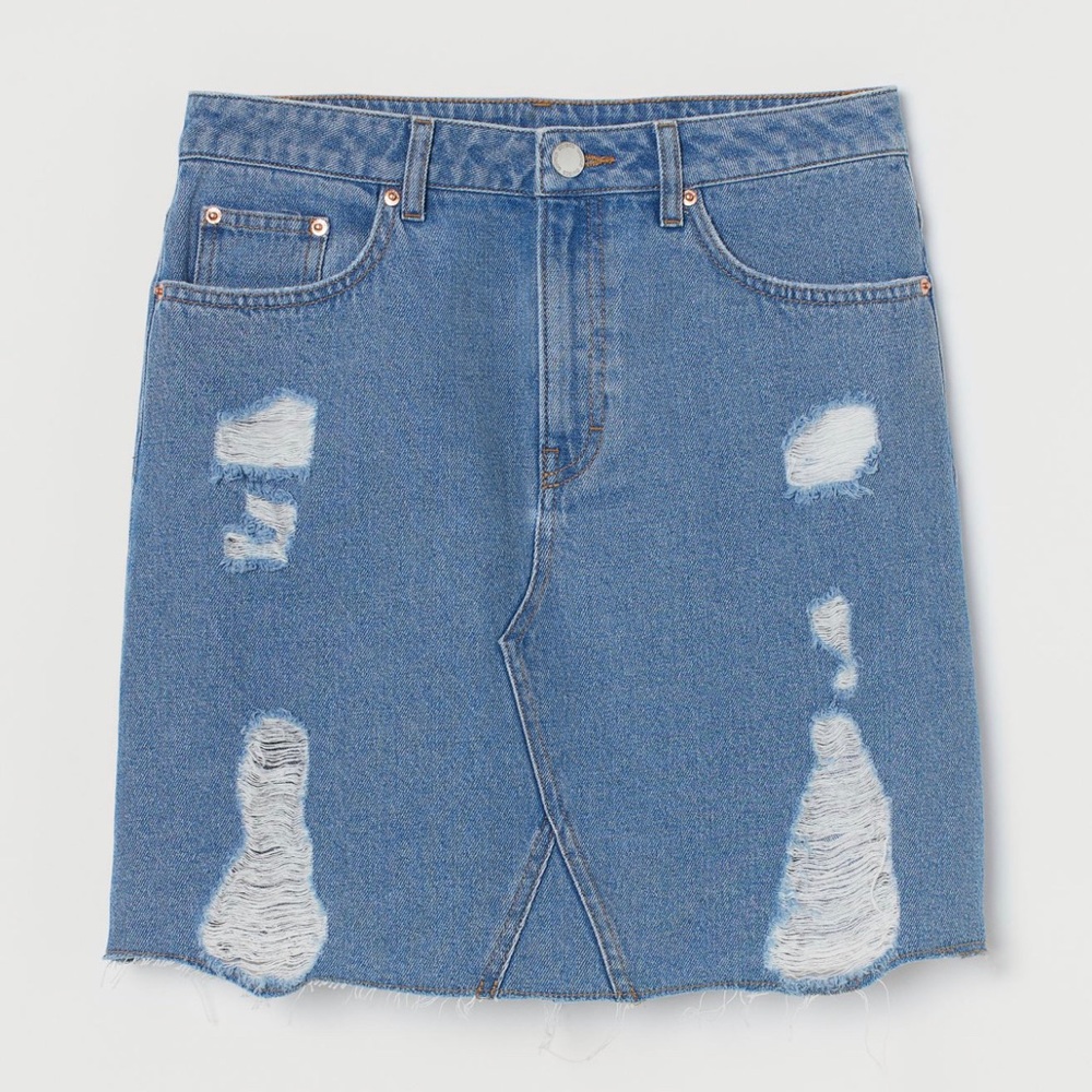 H&M Blue Denim Ripped Skirt